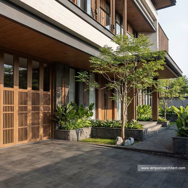 Desain Tampak Detail Depan 2 Rumah Modern 2 Lantai Bapak RHT di Palu