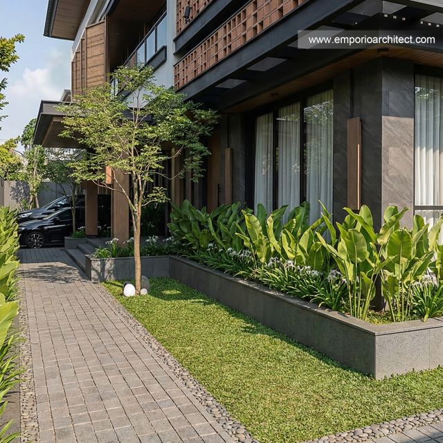 Desain Tampak Detail Depan 4 Rumah Modern 2 Lantai Bapak RHT di Palu