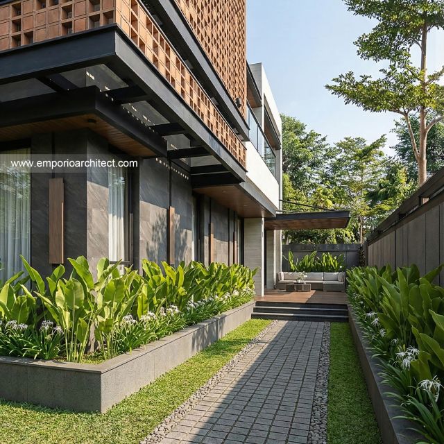 Desain Tampak Detail Depan 5 Rumah Modern 2 Lantai Bapak RHT di Palu