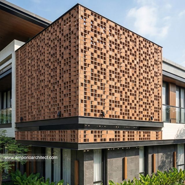 Desain Tampak Detail Depan 6 Rumah Modern 2 Lantai Bapak RHT di Palu