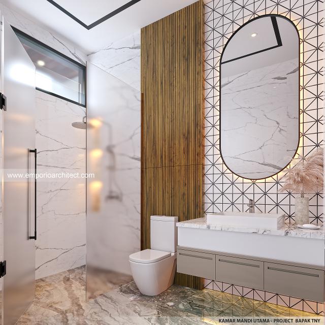 Desain Kamar Mandi Utama Rumah Modern 2 Lantai Bapak TNY di Bekasi