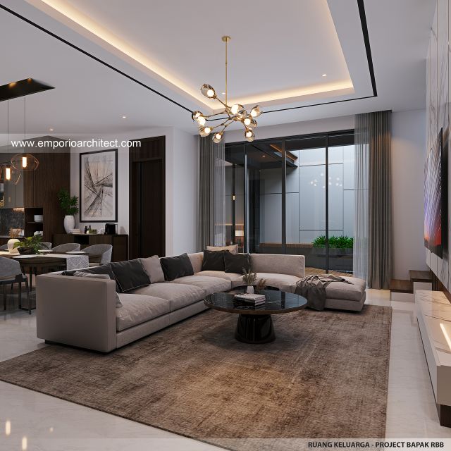 Desain Ruang Keluarga Rumah Modern 2 Lantai Bapak RBB di Jakarta