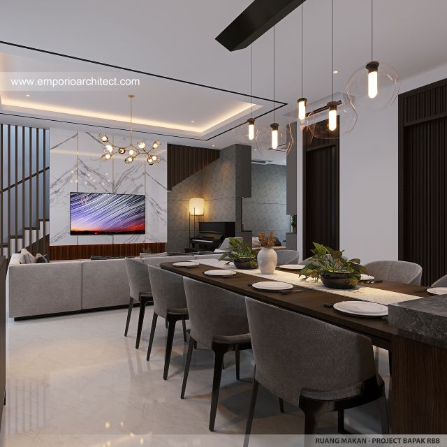 Desain Ruang Makan Rumah Modern 2 Lantai Bapak RBB di Jakarta