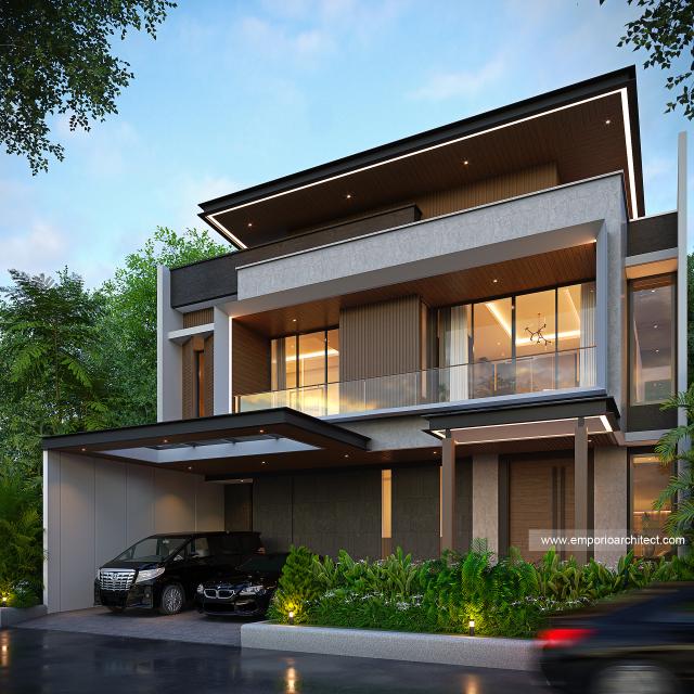 Desain Tampak Depan 2 Rumah Modern 2 Lantai Bapak RBB di Jakarta
