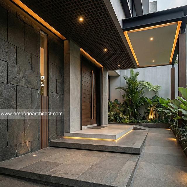 Desain Tampak Detail Depan 2 Rumah Modern 2 Lantai Bapak RBB di Tangerang Selatan