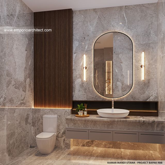 Desain Kamar Mandi Utama Rumah Modern 2 Lantai Bapak RBB di Jakarta