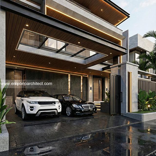 Desain Tampak Detail Depan Rumah Modern 2 Lantai Bapak RBB di Tangerang Selatan