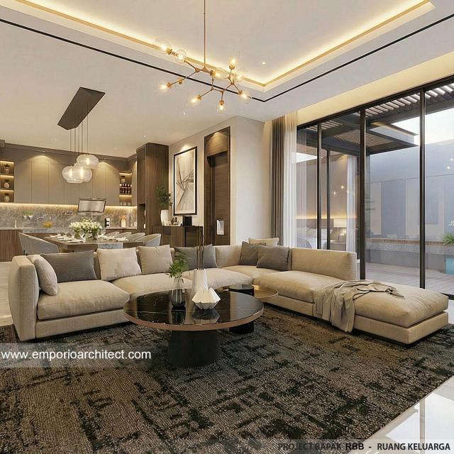 Desain Ruang Keluarga Rumah Modern 2 Lantai Bapak RBB di Tangerang Selatan