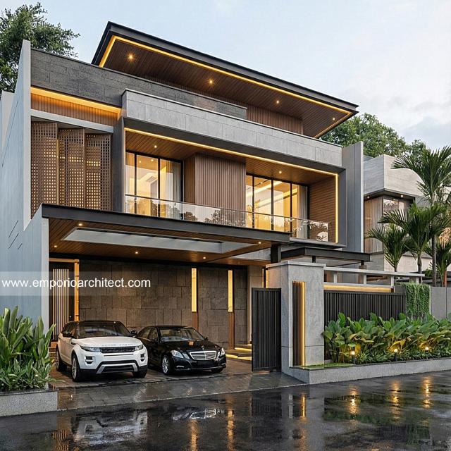 Desain Tampak Depan 2 Rumah Modern 2 Lantai Bapak RBB di Tangerang Selatan
