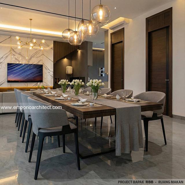 Desain Ruang Makan Rumah Modern 2 Lantai Bapak RBB di Tangerang Selatan