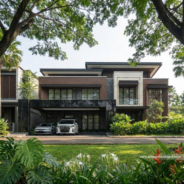 Desain Tampak Depan Rumah Modern 2 Lantai Bapak RRY di Makassar