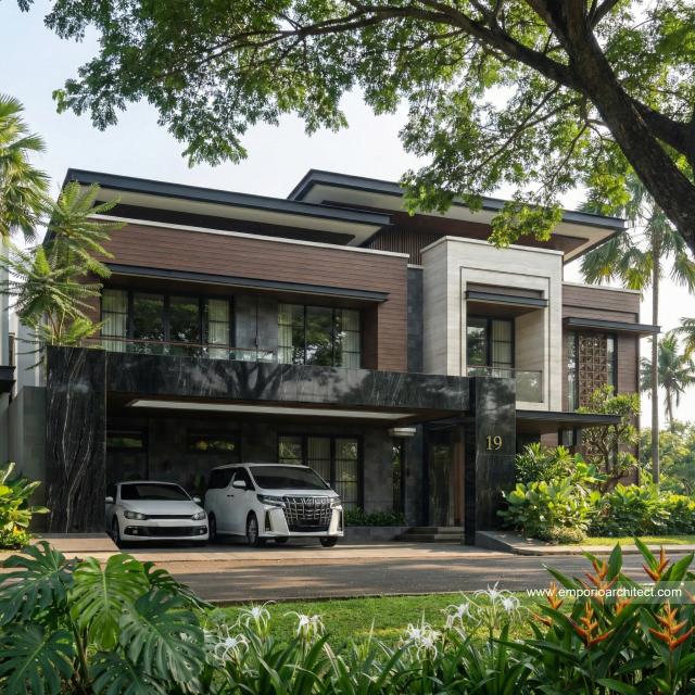 Desain Tampak Depan 2 Rumah Modern 2 Lantai Bapak RRY di Makassar