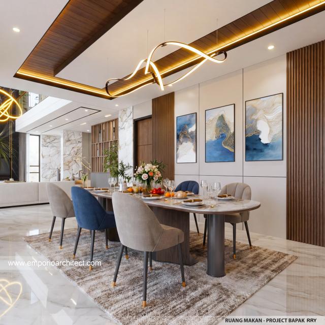 Desain Ruang Makan Rumah Modern 2 Lantai Bapak RRY di Makassar