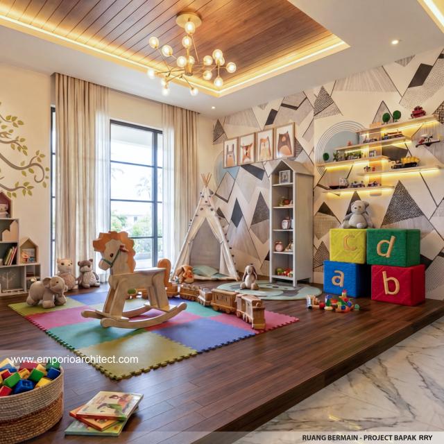 Desain Ruang Bermain Rumah Modern 2 Lantai Bapak RRY di Makassar