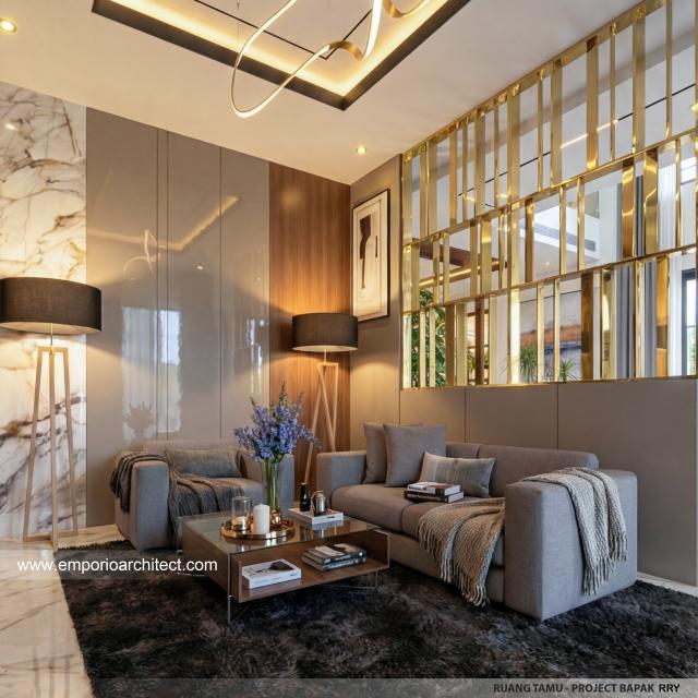 Desain Ruang Tamu Rumah Modern 2 Lantai Bapak RRY di Makassar