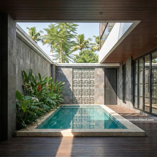Desain Tampak Detail Belakang Rumah Modern 2 Lantai Bapak RRY di Makassar