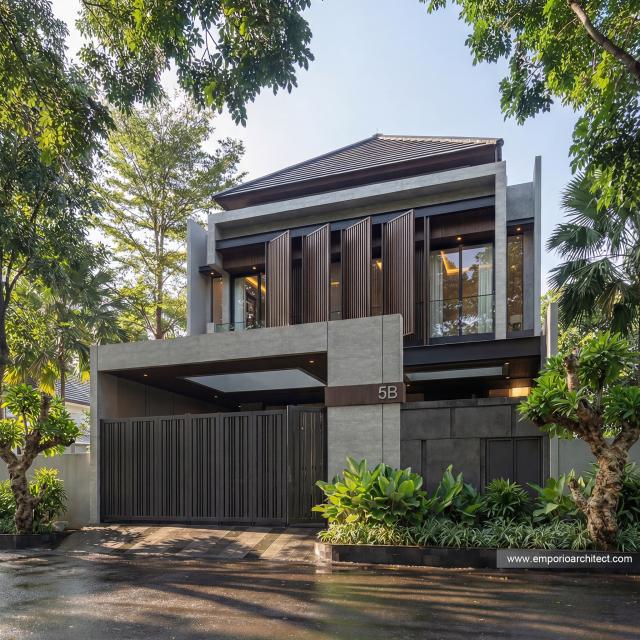 Desain Tampak Depan Rumah Modern 2 Lantai Ibu AGL di Surabaya