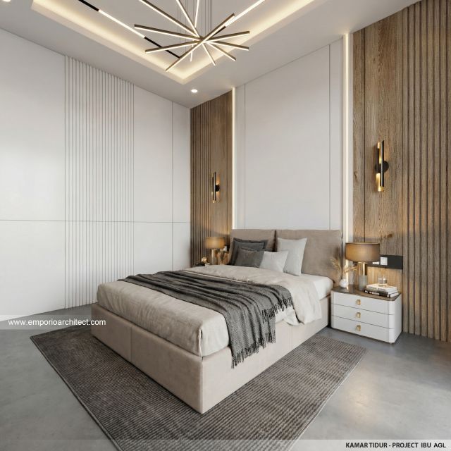 Desain Kamar Tidur Rumah Modern 2 Lantai Ibu AGL di Surabaya