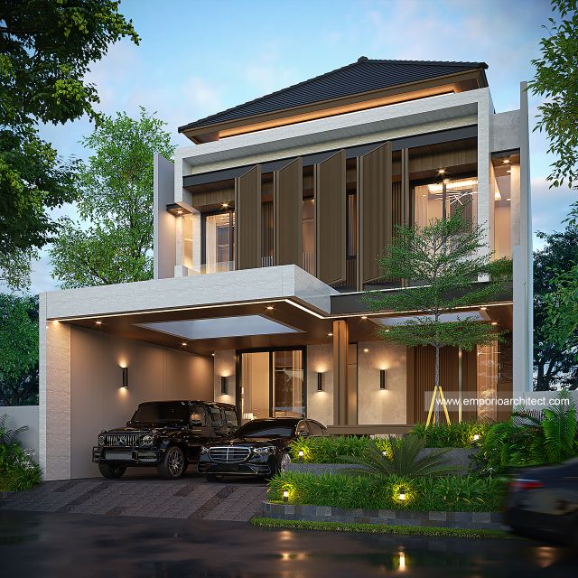 Desain Tampak Depan 2 Rumah Modern 2 Lantai Ibu AGL di Surabaya