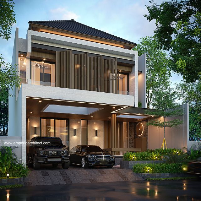 Desain Tampak Depan 3 Rumah Modern 2 Lantai Ibu AGL di Surabaya