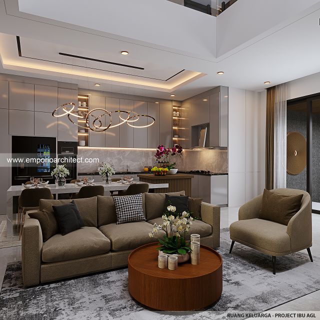 Desain Ruang Keluarga Rumah Modern 2 Lantai Ibu AGL di Surabaya