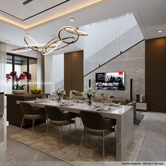 Desain Ruang Makan Rumah Modern 2 Lantai Ibu AGL di Surabaya
