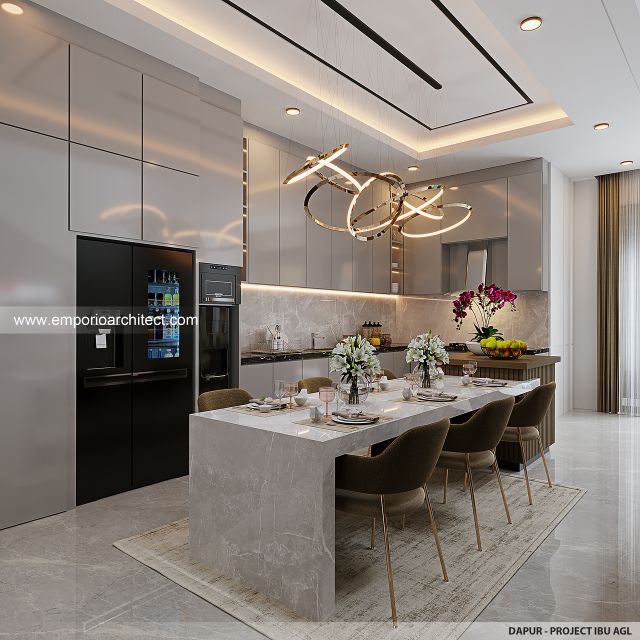 Desain Dapur Rumah Modern 2 Lantai Ibu AGL di Surabaya