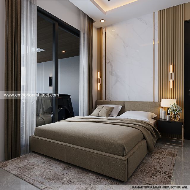 Desain Kamar Tidur Tamu Rumah Modern 2 Lantai Ibu AGL di Surabaya