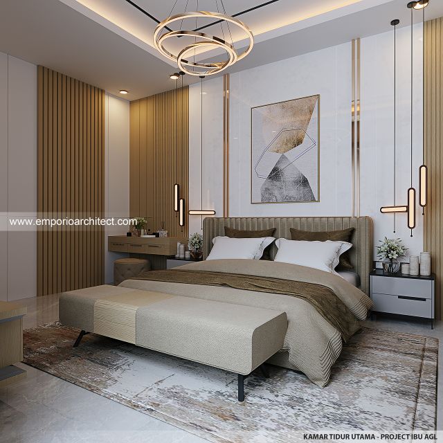 Desain Kamar Tidur Utama Rumah Modern 2 Lantai Ibu AGL di Surabaya