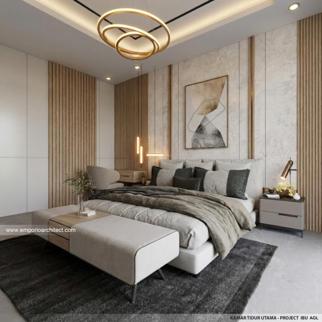 Desain Kamar Tidur Utama Rumah Modern 2 Lantai Ibu AGL di Surabaya