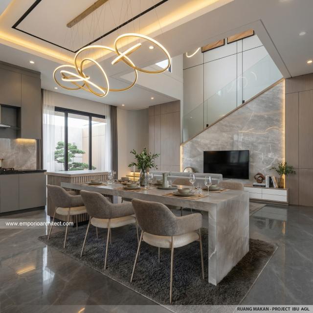 Desain Ruang Makan Rumah Modern 2 Lantai Ibu AGL di Surabaya