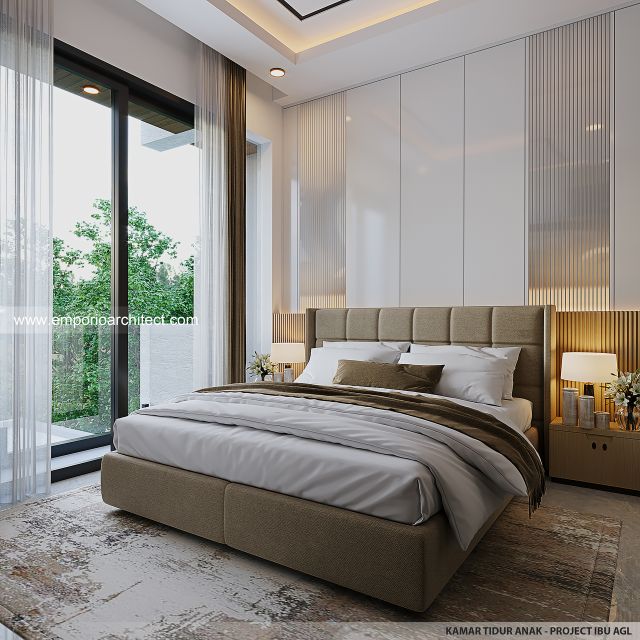 Desain Kamar Tidur Anak Rumah Modern 2 Lantai Ibu AGL di Surabaya