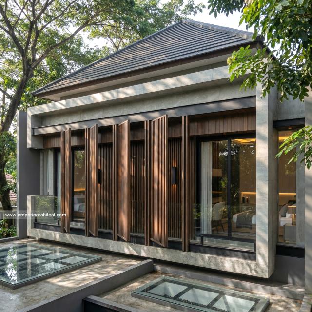 Desain Tampak Detail Depan 2 Rumah Modern 2 Lantai Ibu AGL di Surabaya