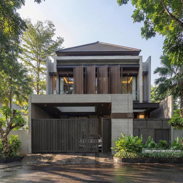 Desain Tampak Depan 2 Rumah Modern 2 Lantai Ibu AGL di Surabaya