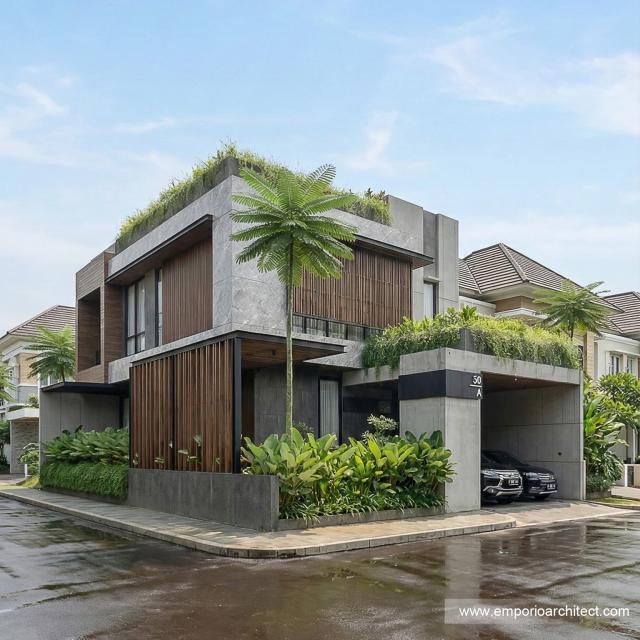 Desain Tampak Hook Rumah Modern 2 Lantai Bapak RS di Banten