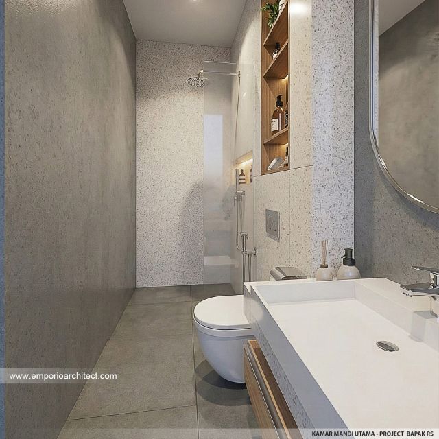 Desain Kamar Mandi Utama Rumah Modern 2 Lantai Bapak RS di Banten