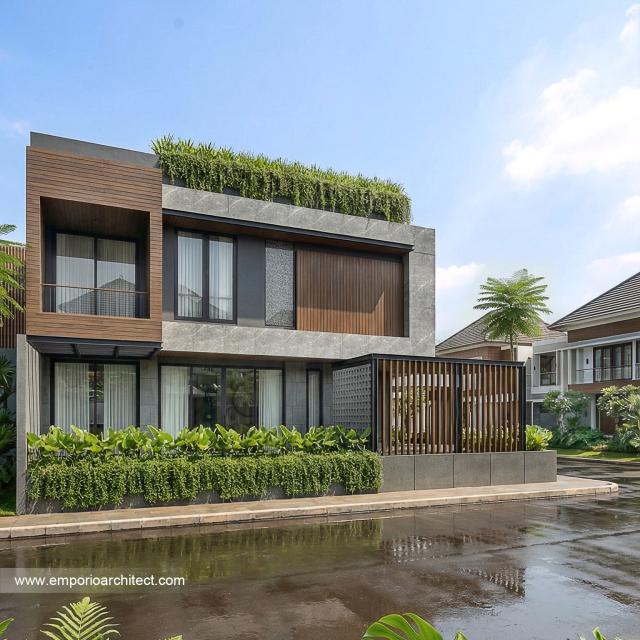 Desain Tampak Samping Rumah Modern 2 Lantai Bapak RS di Banten