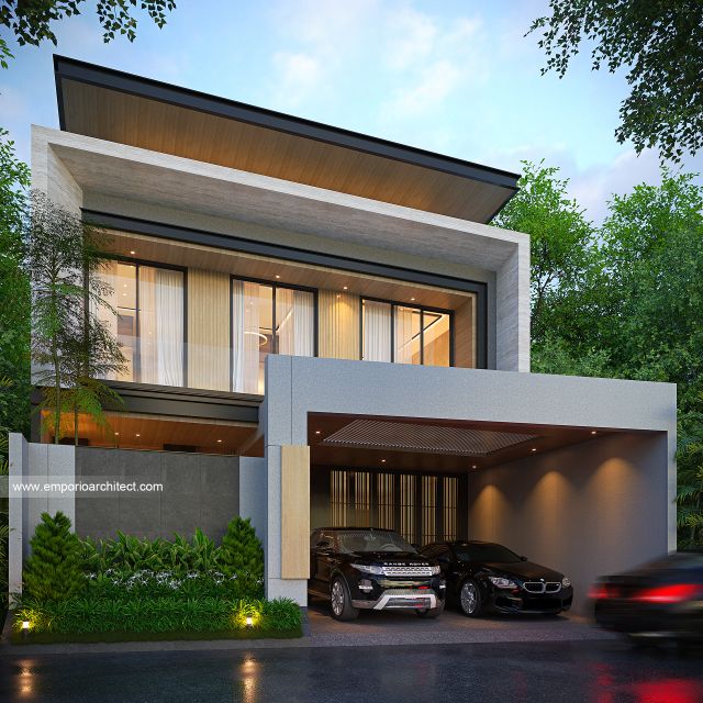 Desain Tampak Depan Dengan Pagar Rumah Modern 2 Lantai Ibu SNA di Solo
