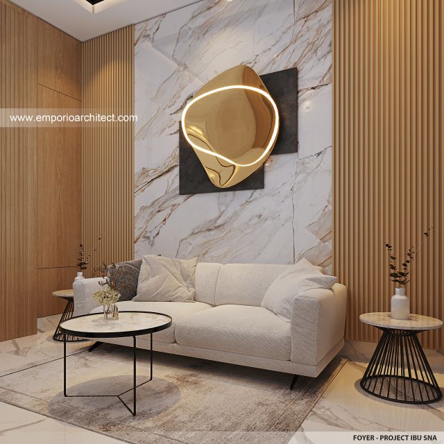 Desain Foyer Rumah Modern 2 Lantai Ibu SNA di Solo