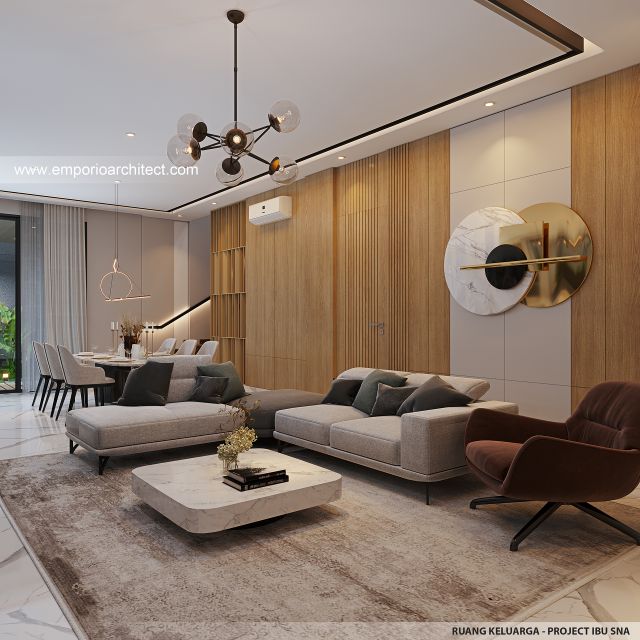 Desain Ruang Keluarga Rumah Modern 2 Lantai Ibu SNA di Solo