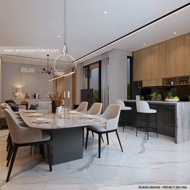 Desain Ruang Makan Rumah Modern 2 Lantai Ibu SNA di Solo