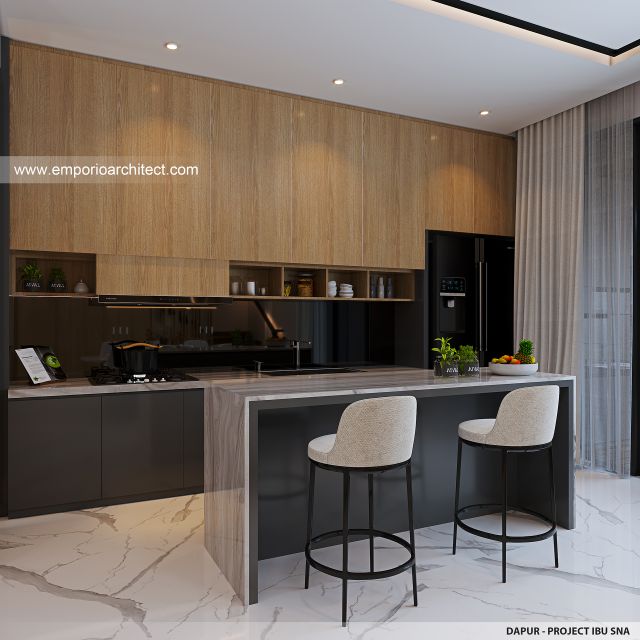 Desain Dapur Rumah Modern 2 Lantai Ibu SNA di Solo