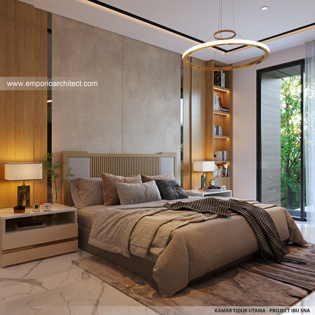 Desain Kamar Tidur Utama Rumah Modern 2 Lantai Ibu SNA di Solo