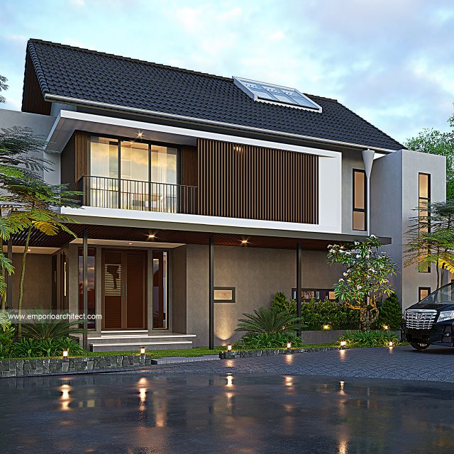 Desain Tampak Depan Rumah Modern 2 Lantai Ibu EI di BSD, Tangerang Selatan