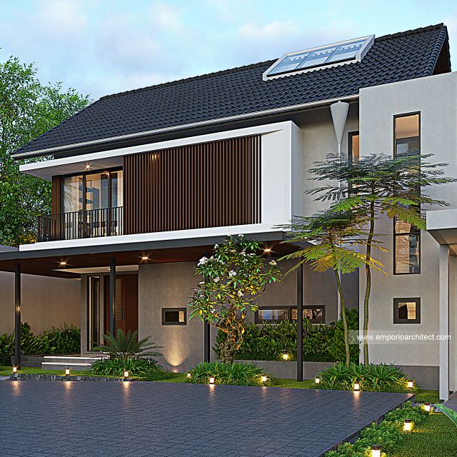 Desain Tampak Depan 2 Rumah Modern 2 Lantai Ibu EI di BSD, Tangerang Selatan