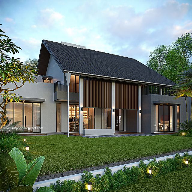 Desain Tampak Belakang Rumah Modern 2 Lantai Ibu EI di BSD, Tangerang Selatan