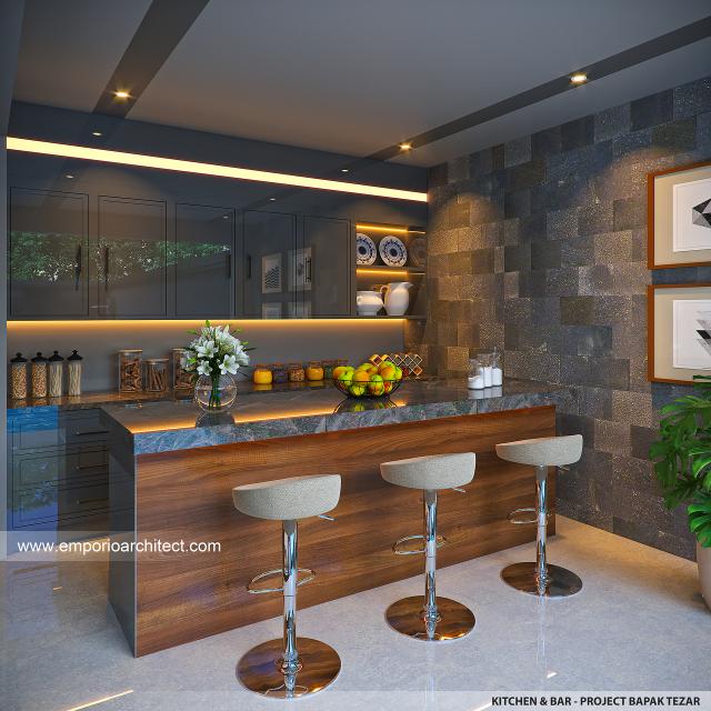 Desain Dapur dan Bar Rumah Modern 2 Lantai Bapak Tezar di Depok, Jawa Barat