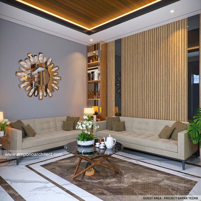 Desain Ruang Tamu Rumah Modern 2 Lantai Bapak Tezar di Depok, Jawa Barat