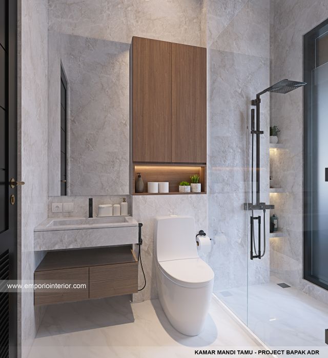 Desain Kamar Mandi Tamu Rumah Modern 2 Lantai Bapak ADR di Palembang