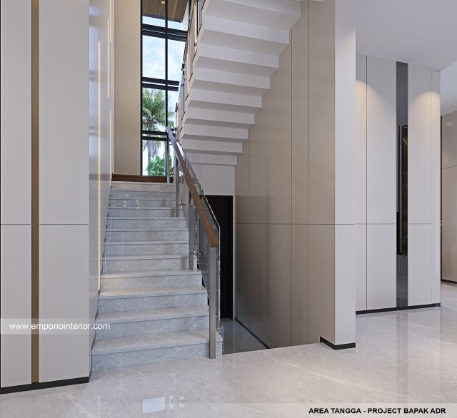 Desain Area Tangga Rumah Modern 2 Lantai Bapak ADR di Palembang